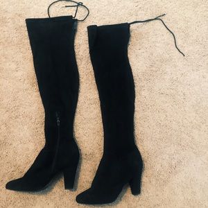 Thigh High Black Velvet Boots